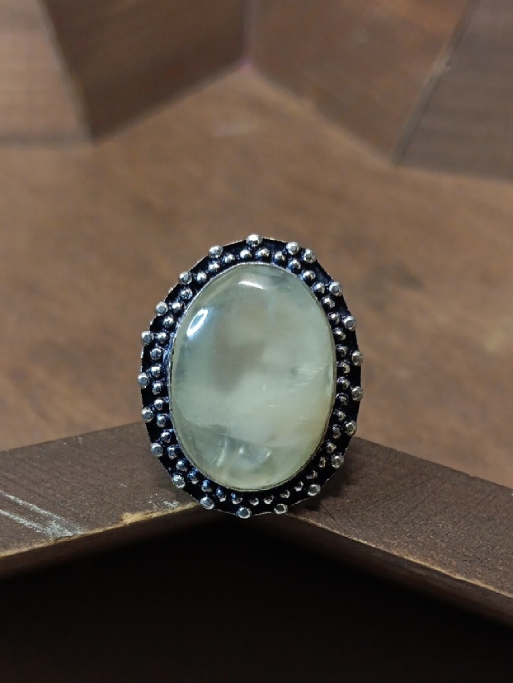 Pale Green Prehnite Cabochon Oval Ring